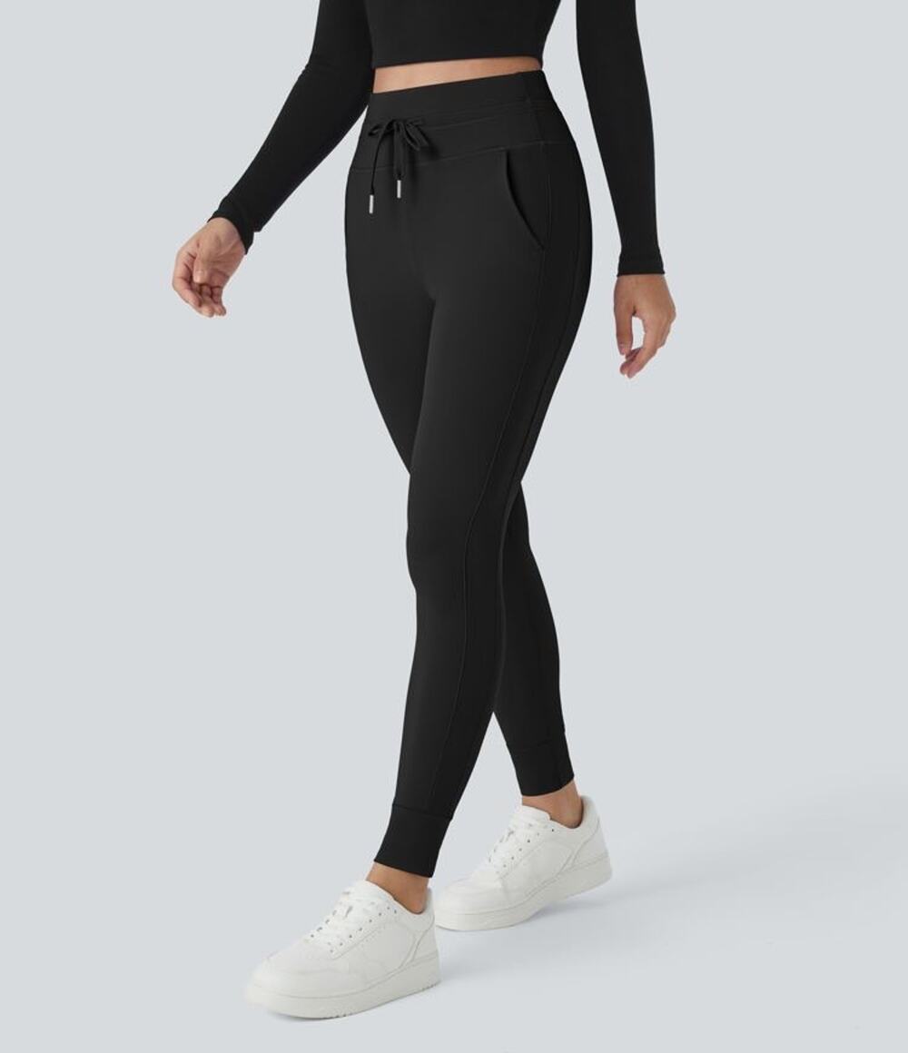 Halara Softlyzero Plush High Waisted Drawstring Full Length Joggers Black XS P